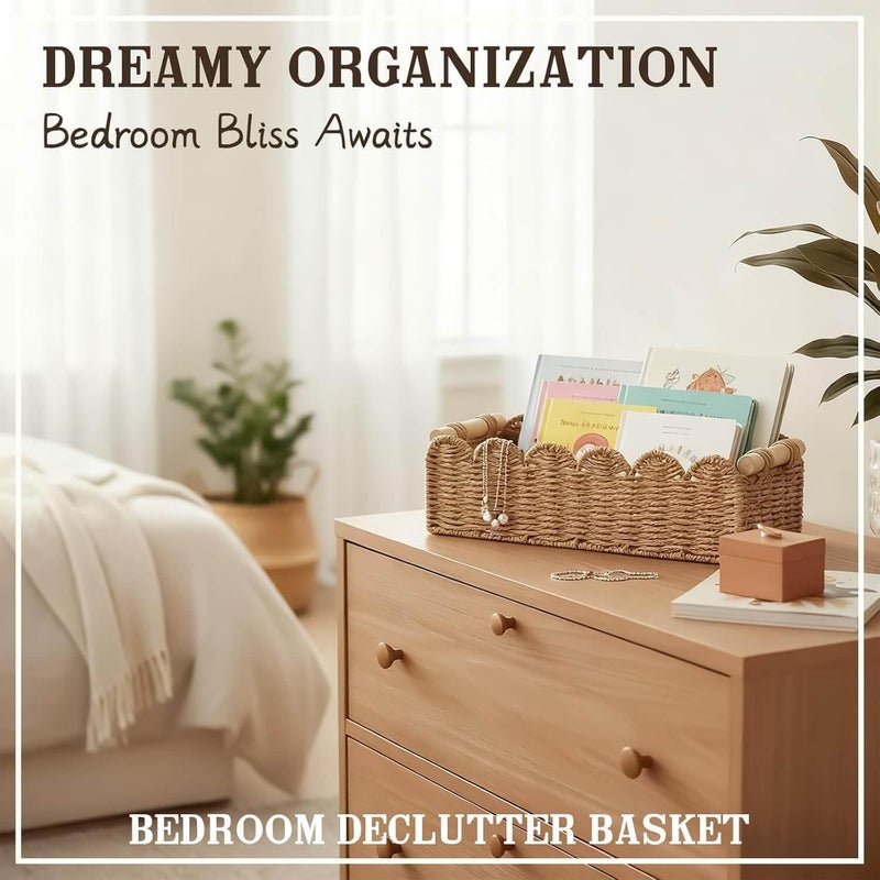 CubesLand Scalloped Decor Basket for Living Room, Home, Bathroom, 2SAME SIZE Paper Rope Basket, Toilet Storage Baskets for Over Toilet Storage Shelf, Cute Woven Basket Both Storage&Decor, Neutral - Image 5